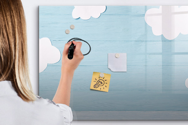 Memobord van glas met print inclusief neodymium magneten Plezier met wolken en foto's