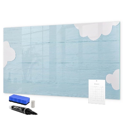 Memobord van glas met print inclusief neodymium magneten Plezier met wolken en foto's