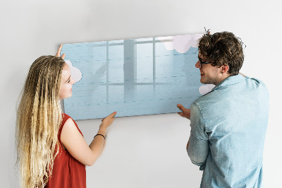 Memobord van glas met print inclusief neodymium magneten Plezier met wolken en foto's