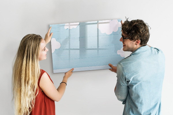 Memobord van glas met print inclusief neodymium magneten Plezier met wolken en foto's