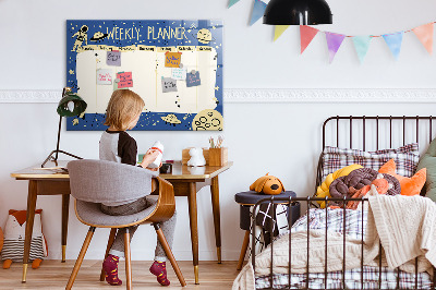 Decoratief glazen wandbord beschrijfbaar en magnetisch Weekplanner met een ruimtethema