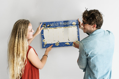 Decoratief glazen wandbord beschrijfbaar en magnetisch Weekplanner met een ruimtethema