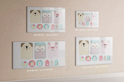 Decoratief glazen wandbord beschrijfbaar en magnetisch Kleurrijke briefjes en foto's aan de muur