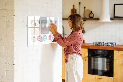 Decoratief glazen wandbord beschrijfbaar en magnetisch Kleurrijke briefjes en foto's aan de muur