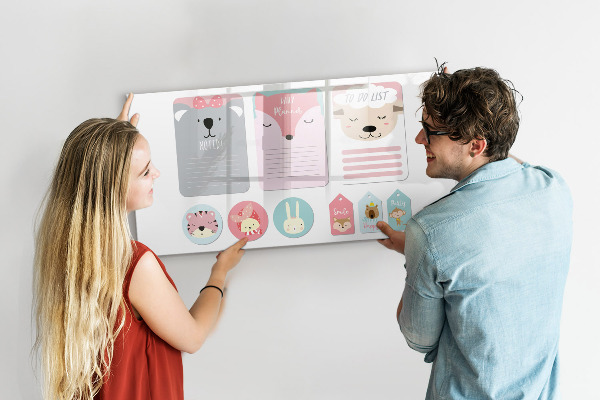 Memobord van glas met print inclusief neodymium magneten Kleurrijke planner met dierenmotieven