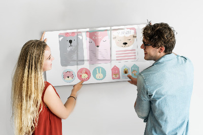 Memobord van glas met print inclusief neodymium magneten Kleurrijke planner met dierenmotieven