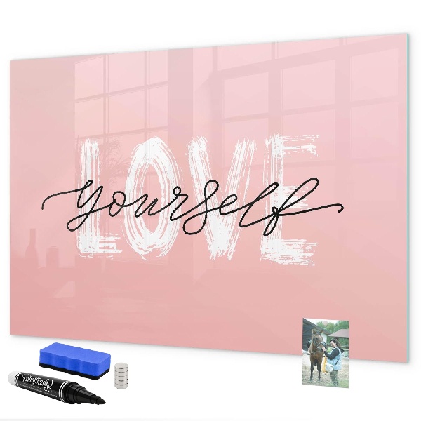 Memobord van glas met print inclusief neodymium magneten Liefde in foto's en herinneringen