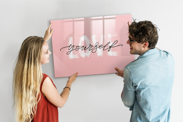 Memobord van glas met print inclusief neodymium magneten Liefde in foto's en herinneringen