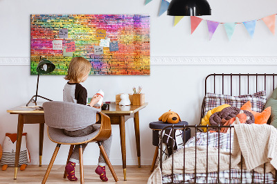 Decoratief glazen wandbord beschrijfbaar en magnetisch Een kleurrijke muur met ruimte voor foto's