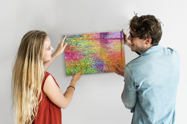 Decoratief glazen wandbord beschrijfbaar en magnetisch Een kleurrijke muur met ruimte voor foto's