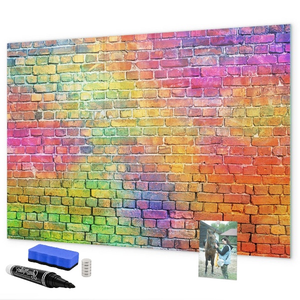 Decoratief glazen wandbord beschrijfbaar en magnetisch Een kleurrijke muur met ruimte voor foto's