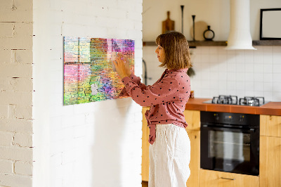 Decoratief glazen wandbord beschrijfbaar en magnetisch Een kleurrijke muur met ruimte voor foto's