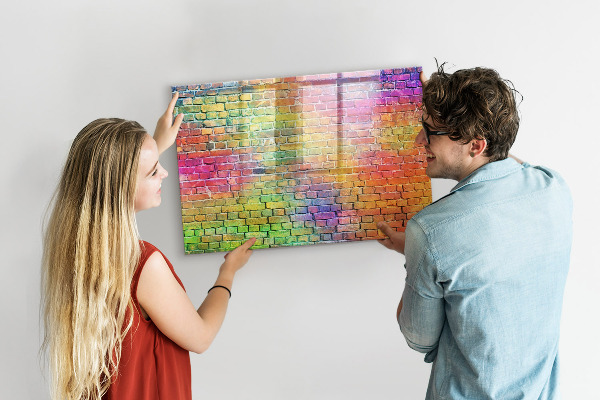 Decoratief glazen wandbord beschrijfbaar en magnetisch Een kleurrijke muur met ruimte voor foto's