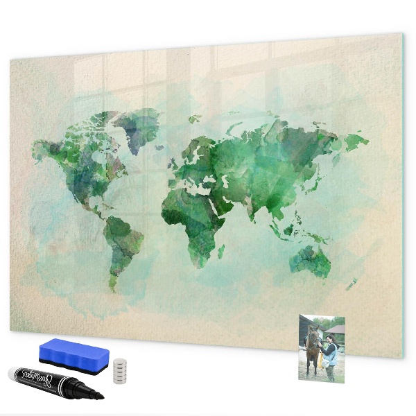 Memobord van glas met print inclusief neodymium magneten De herinneringen van de wereld in kaart brengen