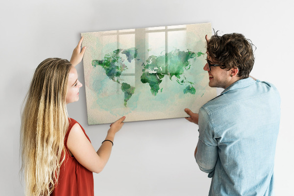 Memobord van glas met print inclusief neodymium magneten De herinneringen van de wereld in kaart brengen