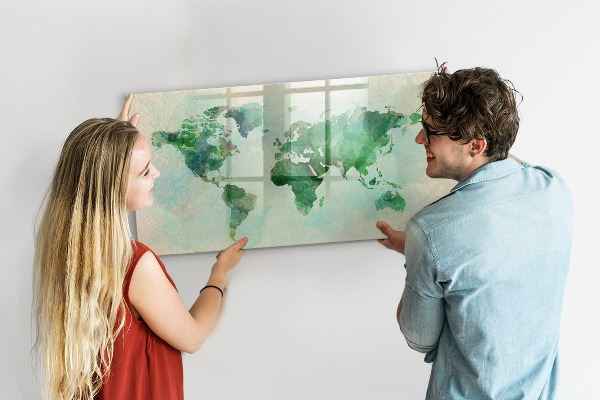 Memobord van glas met print inclusief neodymium magneten De herinneringen van de wereld in kaart brengen