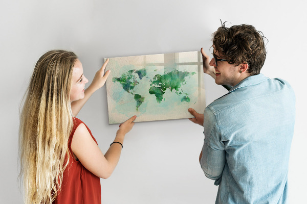 Memobord van glas met print inclusief neodymium magneten De herinneringen van de wereld in kaart brengen