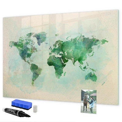 Memobord van glas met print inclusief neodymium magneten De herinneringen van de wereld in kaart brengen