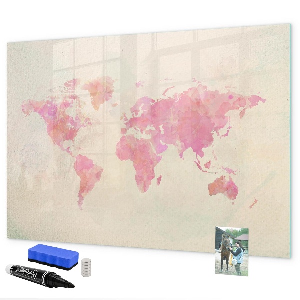 Decoratief glazen wandbord beschrijfbaar en magnetisch Een kaart vol herinneringen met dierbaren en je huisdier.
