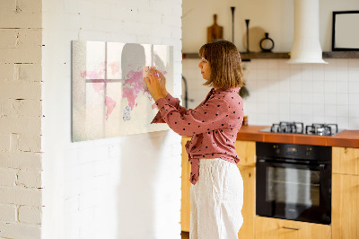 Decoratief glazen wandbord beschrijfbaar en magnetisch Een kaart vol herinneringen met dierbaren en je huisdier.