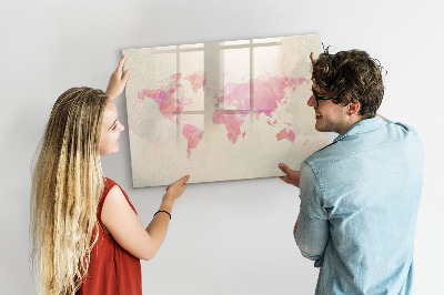 Decoratief glazen wandbord beschrijfbaar en magnetisch Een kaart vol herinneringen met dierbaren en je huisdier.