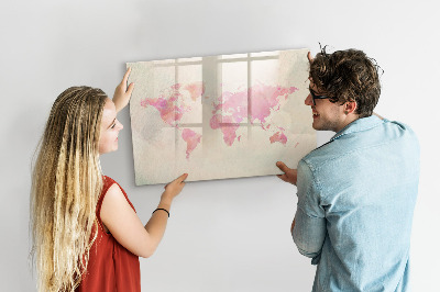 Decoratief glazen wandbord beschrijfbaar en magnetisch Een kaart vol herinneringen met dierbaren en je huisdier.