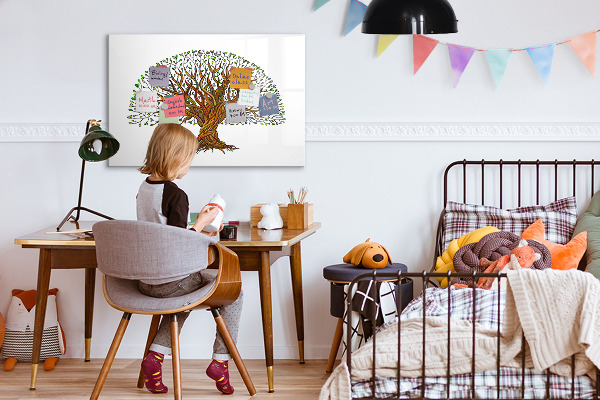 Memobord van glas met print inclusief neodymium magneten Herinneringsboom met magneten en stift