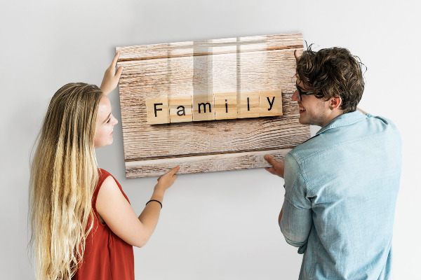 Memobord van glas met print inclusief neodymium magneten Een set voor het presenteren van foto's aan de muur.