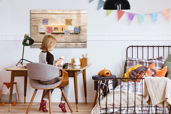 Memobord van glas met print inclusief neodymium magneten Een set voor het presenteren van foto's aan de muur.
