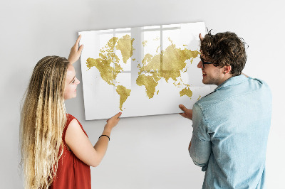 Memobord van glas met print inclusief neodymium magneten Wereldkaart met ruimte voor foto's