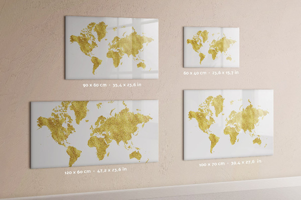 Memobord van glas met print inclusief neodymium magneten Wereldkaart met ruimte voor foto's