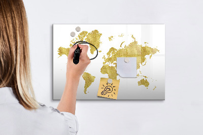 Memobord van glas met print inclusief neodymium magneten Wereldkaart met ruimte voor foto's