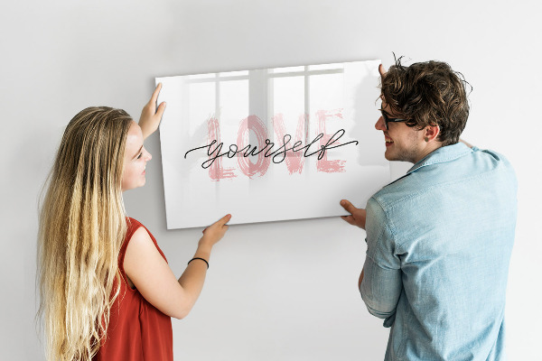 Decoratief glazen wandbord beschrijfbaar en magnetisch Bord voor foto's en notities