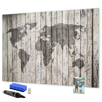 Memobord van glas met print inclusief neodymium magneten Wereldkaart met ruimte voor foto's