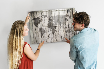 Memobord van glas met print inclusief neodymium magneten Wereldkaart met ruimte voor foto's