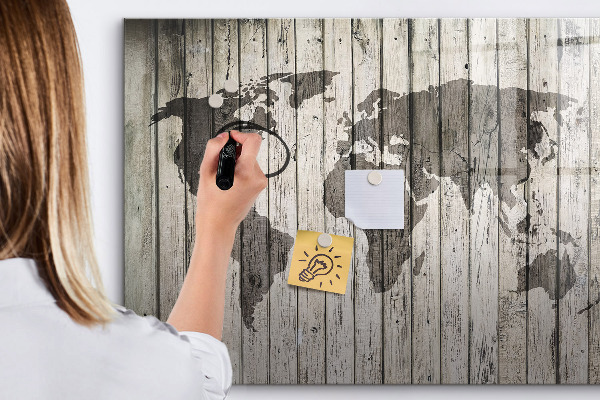 Memobord van glas met print inclusief neodymium magneten Wereldkaart met ruimte voor foto's