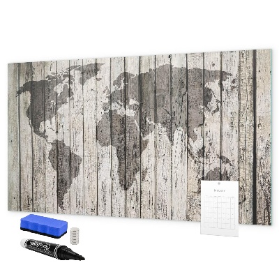 Memobord van glas met print inclusief neodymium magneten Wereldkaart met ruimte voor foto's