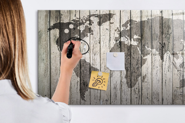 Memobord van glas met print inclusief neodymium magneten Wereldkaart met ruimte voor foto's