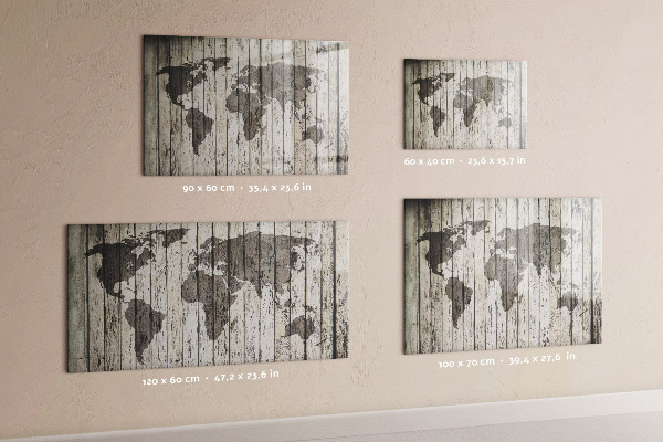 Memobord van glas met print inclusief neodymium magneten Wereldkaart met ruimte voor foto's