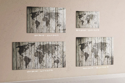 Memobord van glas met print inclusief neodymium magneten Wereldkaart met ruimte voor foto's