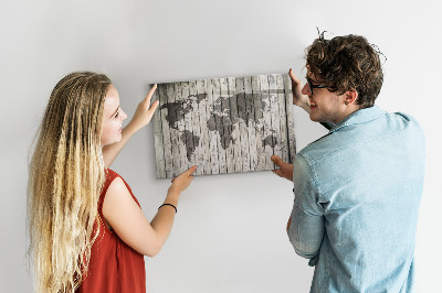 Memobord van glas met print inclusief neodymium magneten Wereldkaart met ruimte voor foto's
