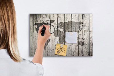 Memobord van glas met print inclusief neodymium magneten Wereldkaart met ruimte voor foto's