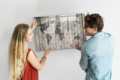 Memobord van glas met print inclusief neodymium magneten Wereldkaart met ruimte voor foto's