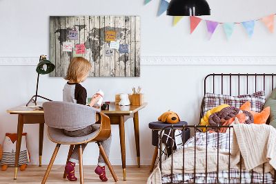 Memobord van glas met print inclusief neodymium magneten Wereldkaart met ruimte voor foto's