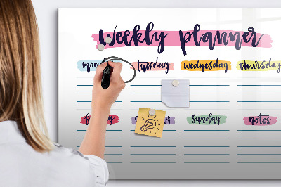 Decoratief glazen wandbord beschrijfbaar en magnetisch Weekplanner met ruimte voor foto's