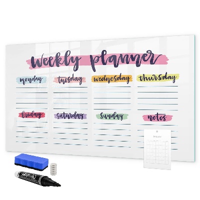 Decoratief glazen wandbord beschrijfbaar en magnetisch Weekplanner met ruimte voor foto's
