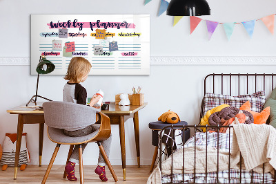 Decoratief glazen wandbord beschrijfbaar en magnetisch Weekplanner met ruimte voor foto's