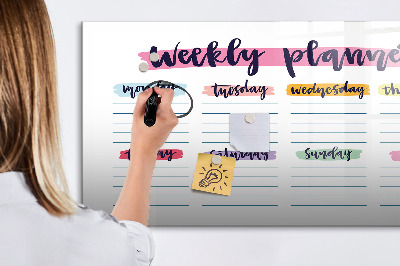 Decoratief glazen wandbord beschrijfbaar en magnetisch Weekplanner met ruimte voor foto's