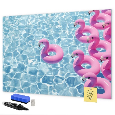 Memobord van glas met print inclusief neodymium magneten Heerlijke momenten aan het water met flamingo's.