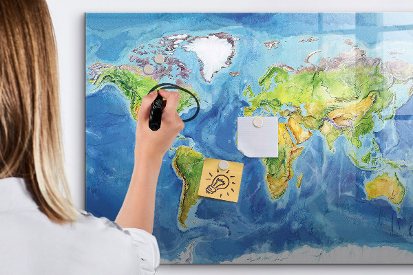 Memobord van glas met print inclusief neodymium magneten Wereldkaart met fotolocaties